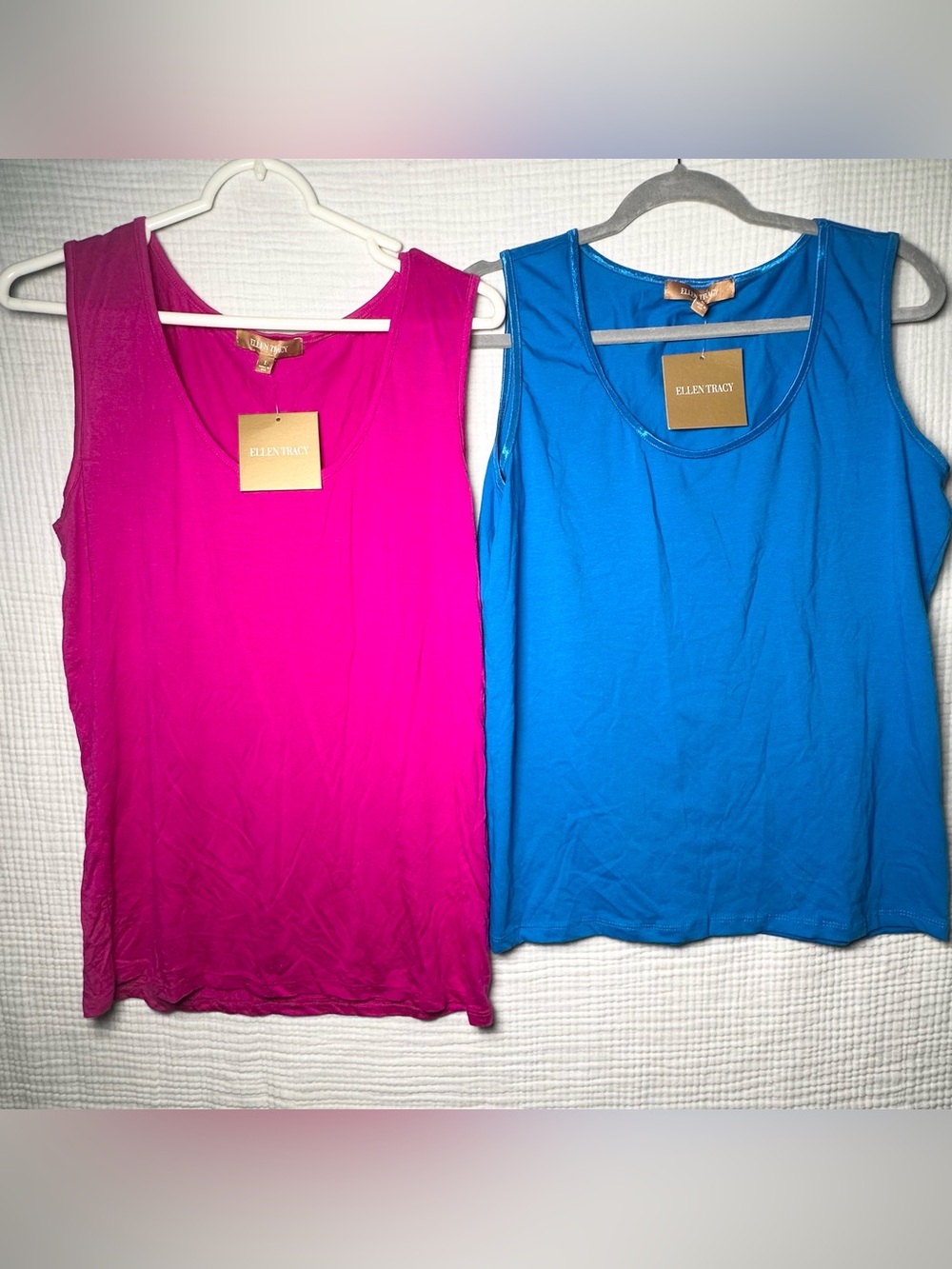 TWO Ellen Tracy Modern Chic Scoop Neck Tank Top-L-Vibrant Fuchsia Royal Blue NWT